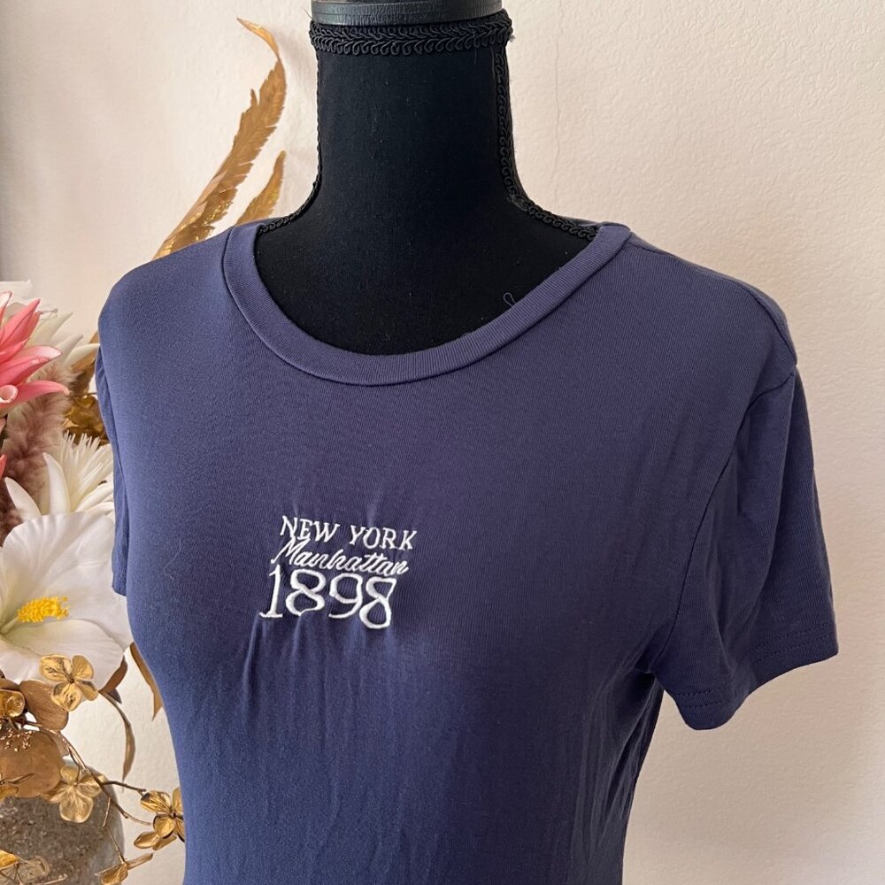 New York Manhattan 1898 Nautical Navy Blue Y2K Babytee Womens S - Picture 3 of 6